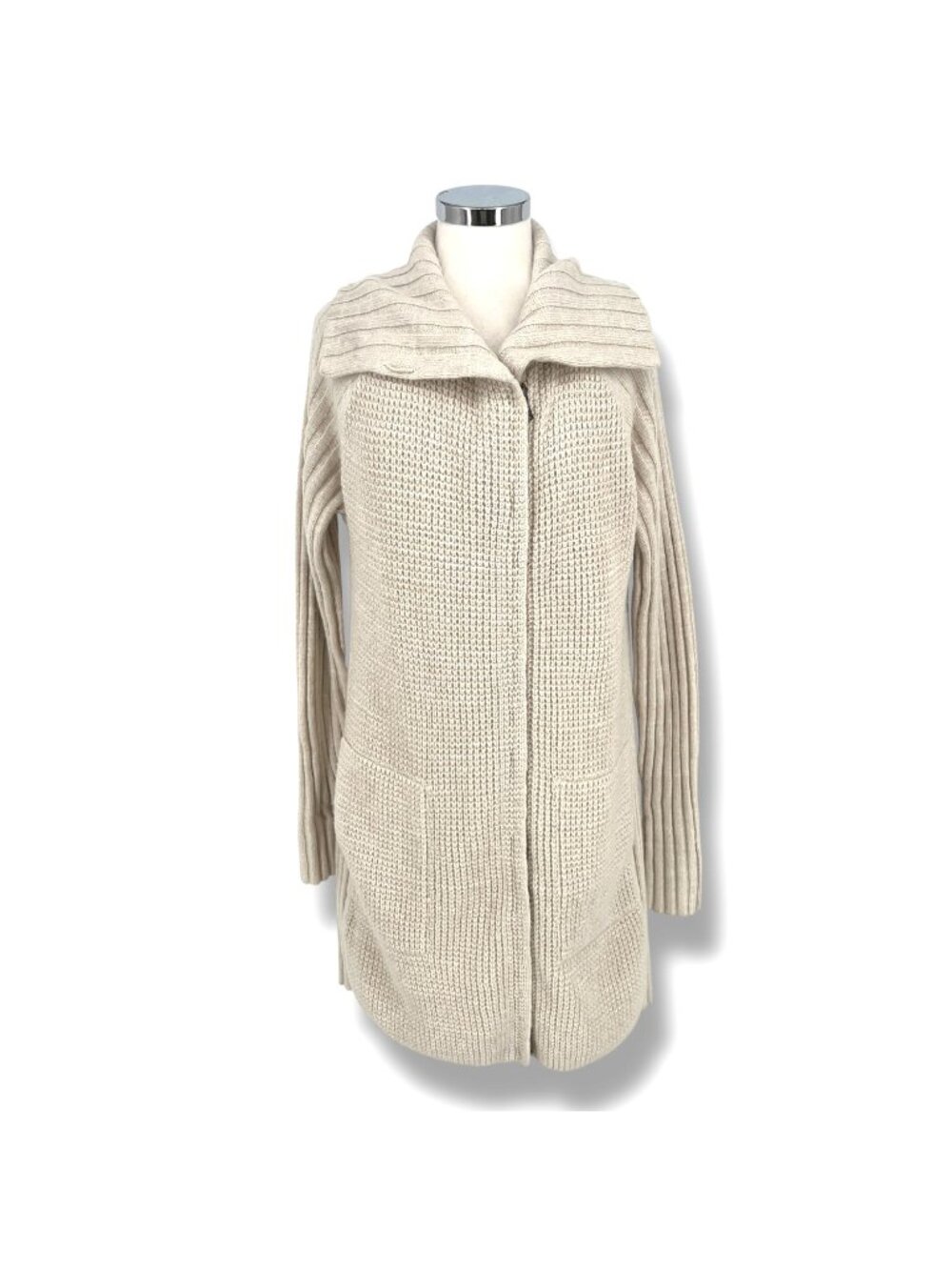 Prana Yunna Cardigan Sweater Organic Cotton Wool Blend Beige Oatmeal Size Medium